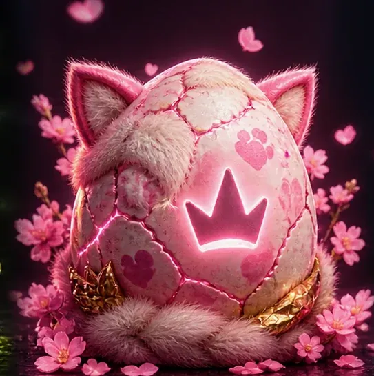 Cat egg — pink furry shell with cat ears and paw prints, glowing crown